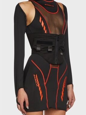NAMILIA Black corset NWT Dress with Red Accents and tactical belt size XL